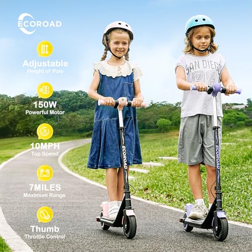 ECOROAD EK6 Kids Electric Scooter for 6-12, 3/6/10mph Speeds for Ultimate Comfort, Adjustable Height Electric Scooter, 150W & Dual Brake Safety, for Growing Adventurers(Rider:3.9-5.2 ft)