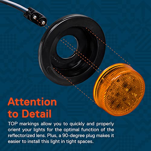 2Pc 2.5" Amber Round Trailer Led Clearance Marker Lights [Dot Fmvss 108] [Sae P2] [Reflector Lens] [Grommet] [Flush-Mount] [Waterproof Ip67] Marker Clearance Lights For Trailer Truck #TOP2