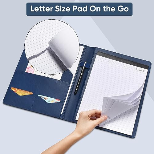 Image of Pacific Mailer Padfolio Portfolio Leather Binder, Interview Legal Document Organizer, Business Card Holder Included Letter Sized Writing Pad [Blue, Piano Noir Faux Leather Matte Finish]