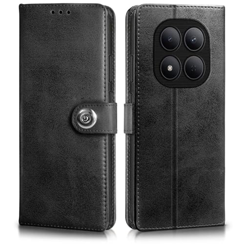 Image of WOW IMAGINE Shock Proof Flip Cover Back Case for Mi Redmi Note 15 5G 2025 | Poco M8 5G (Magnetic Button Flip Case | Wallet Pockets & Stand | Leather Finish | Haze Black)