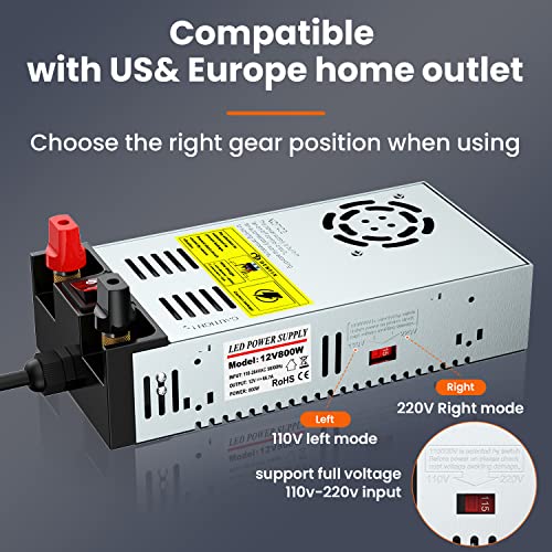 Image of Anbull New Version 600W 110V AC to 12V DC Converter,with ON /Off Switch | Pure Copper Terminals,Upgraded Circuit Board, 12V DC Adapter Transformer, Max 50A 600W Power Supply