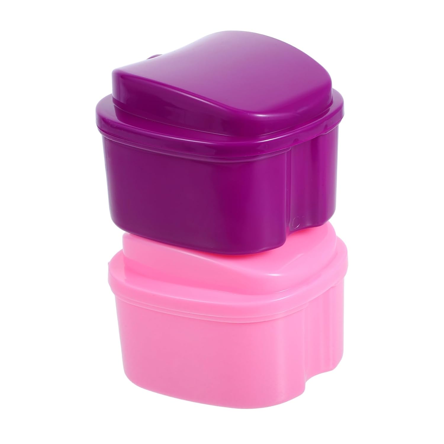 2pcs Travel Denture Case Filter Layer Portable Tooth Storage Box for Easy Cleaning Suitable for False Teeth Retainers and Mouth Guards Purple Pink
