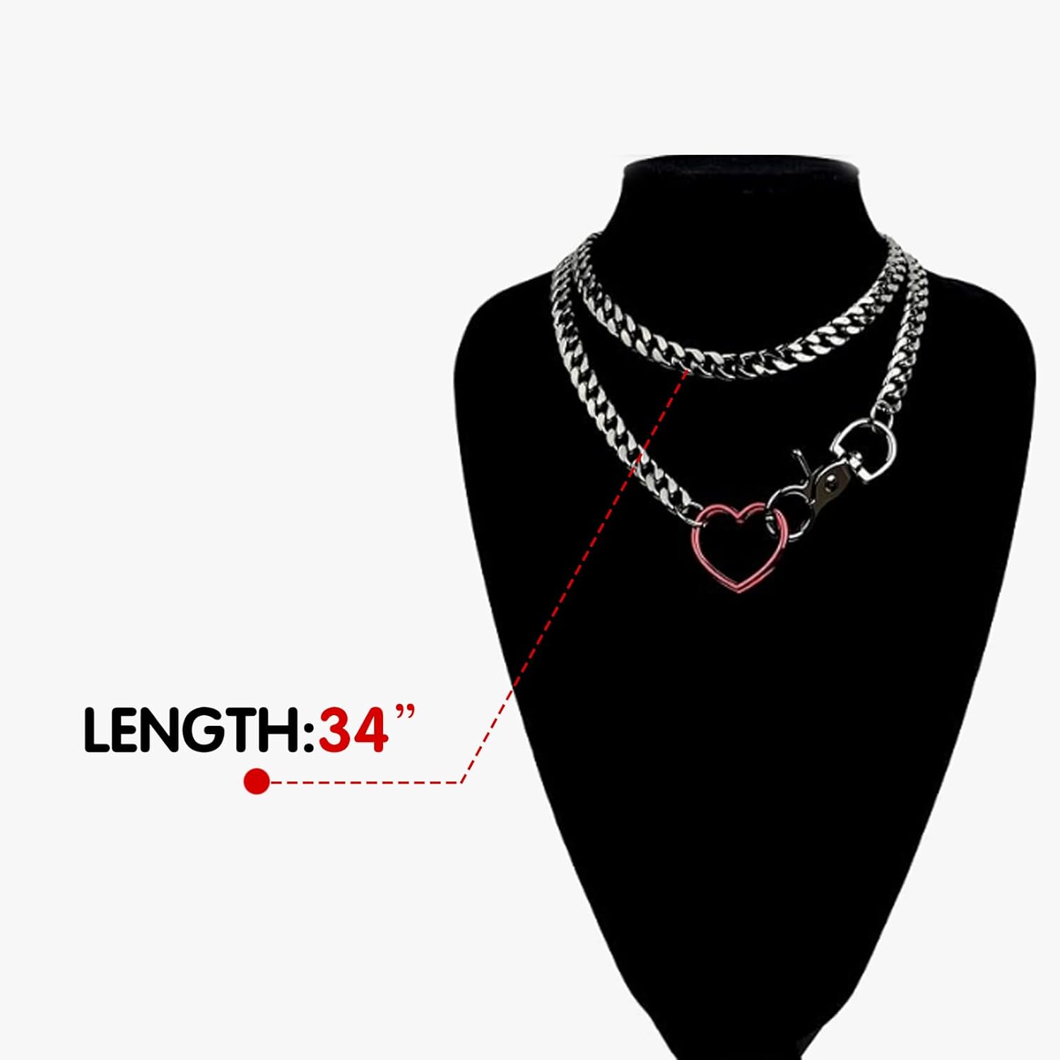 Black Heart Necklace for Women Trendy O-Ring Heart Choker Necklace Cuban Link Chain Adjustable Lariat Y-Necklace Punk Gothic Jewelry for Women - Image 3