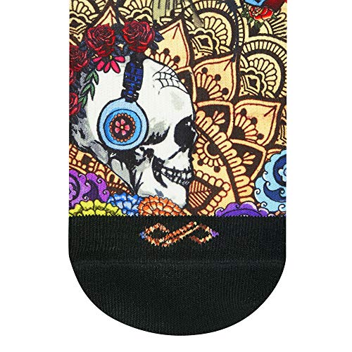 Image of DYNAMOCKS Men & Women Crew Length Socks (Skulls & Roses) (Pack of 1 pair; Multicolour; Anti-Odour; Breathable; Durable) (Small-Fits Shoe Size India /UK 4-7)(Large-Fits Shoe Size India /UK 8-10)