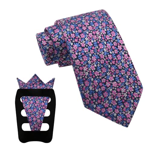 Image of Mantieqingway Floral Ties for Men, 3pcs /set Neck Tie Pocket Square Holder Set for Wedding Business Prom Party Usual