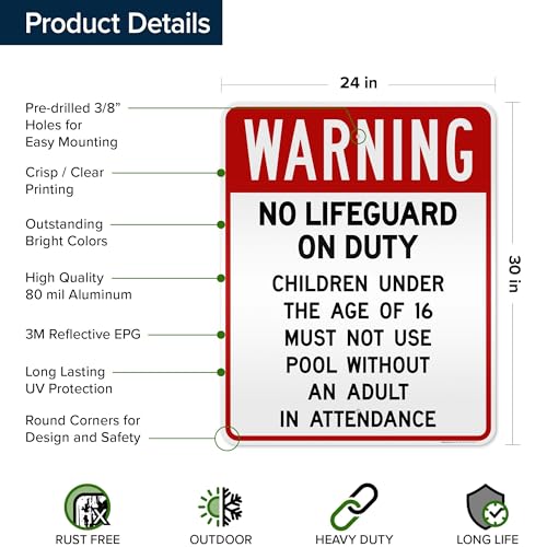 Señal Warning No Lifeguard On Duty 24x30 pulgadas miniatura 6