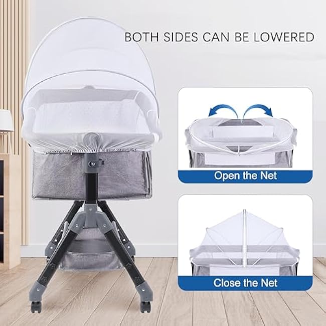 Akiky Bassinet Cover Mosquito Net with Two-Way Zippers Foldable Bassinet Bedside Sleeper Tent to Keep Cats/Bugs Out(White)