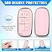 QBUC for Jeep Key Fob Cover with Keychain Soft TPU Protection Compatible with Jeep Grand Cherokee Renegade Compass and Dodge Challenger Durango RAM Chrysler 200/300(Pink with Gold Trim)