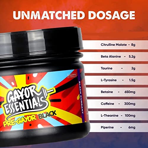 Image of Pre Gayor Black Properly Dosed Advanced PreWorkout with No creatine Bcaa Formula,8g Citrulline Malate, [52+Scoops,572g], LAB Tested for Accuracy (Fruit Beer)