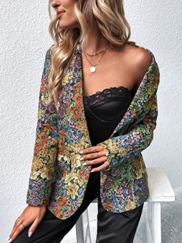 Wdirara Women's Floral Print Lapel Neck Single Button Lightweight Jacket Blazer With Pocket Multicolor S #TOP5