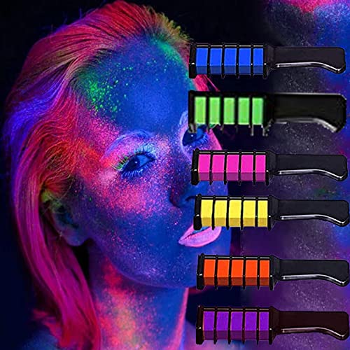 Glow in The UV Black Light Hair Chalk Comb for Girls, Temporary Washable Temporary Hair Color Dye for New Year, Cosplay,Christmas Birthday Halloween Makeup