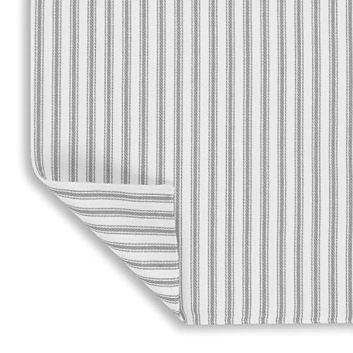Cackleberry Home Alloy Gray And White Ticking Stripe Table Runner Woven Cotton Reversible, 14 X 72 Inches #TOP1