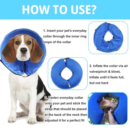 HTTDSLF Aufblasbares Halsband für Hunde und Katzen, Erholungshalsband, auslaufsicher, Mondhalsband (Blau, S)