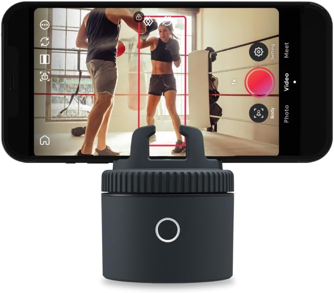 Sports Tennis Double Tracking, Auto Body Face Tracking, 360° Speed Rotation Smartphone Holder, Tennis Coaching, Auto Zoom Handsfree Photo & Video Recording - Gray