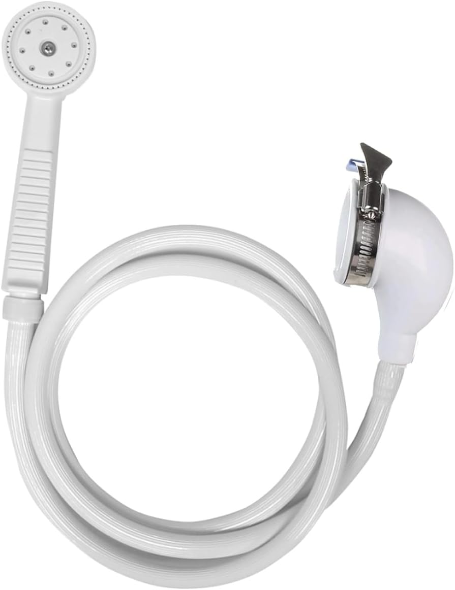 RMG Portable Hand Held Shower Sprayer for Bathtubs - For Round Tub Spouts without Diverter - 42โ Rubber Shower Hose and Sprayer - Convert Bathtub to Shower - Clamp to Secure Nozzle - Rubber Connection