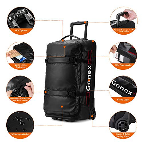 Gonex Rolling Duffle Bag with Wheels, 70L Water Repellent Wheeled Travel Duffel Luggage with Rollers 26 inch, Black