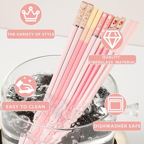 5 Pairs Pink Fiberglass Chopsticks, Non-Slip Reusable - Image 3
