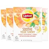 Lipton Soothe Your Tummy Herbal Supplement Tea Bags For a Soothing Hot Beverage Ginger Peppermint and Fennel Caffeine Free Tea Blend 15 Count, Pack of 4