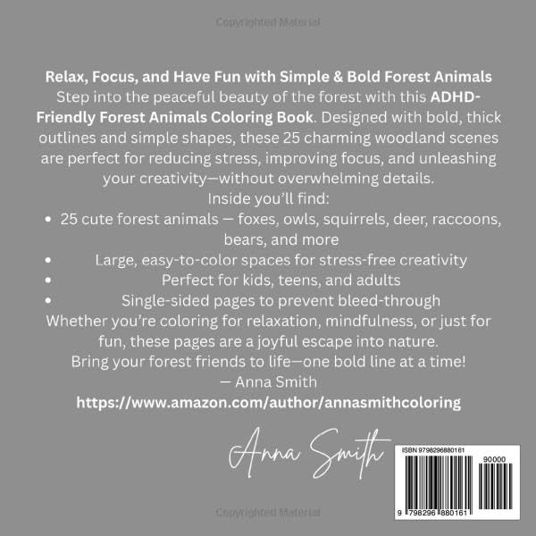 ADHD-Friendly Forest Animals Coloring Book – Simple and Bold Designs for Stress Relief and Focus: Easy-to-Color Woodland Animals with Thick Lines and ... Perfect for Kids, Teens, and Adults with ADHD image 3