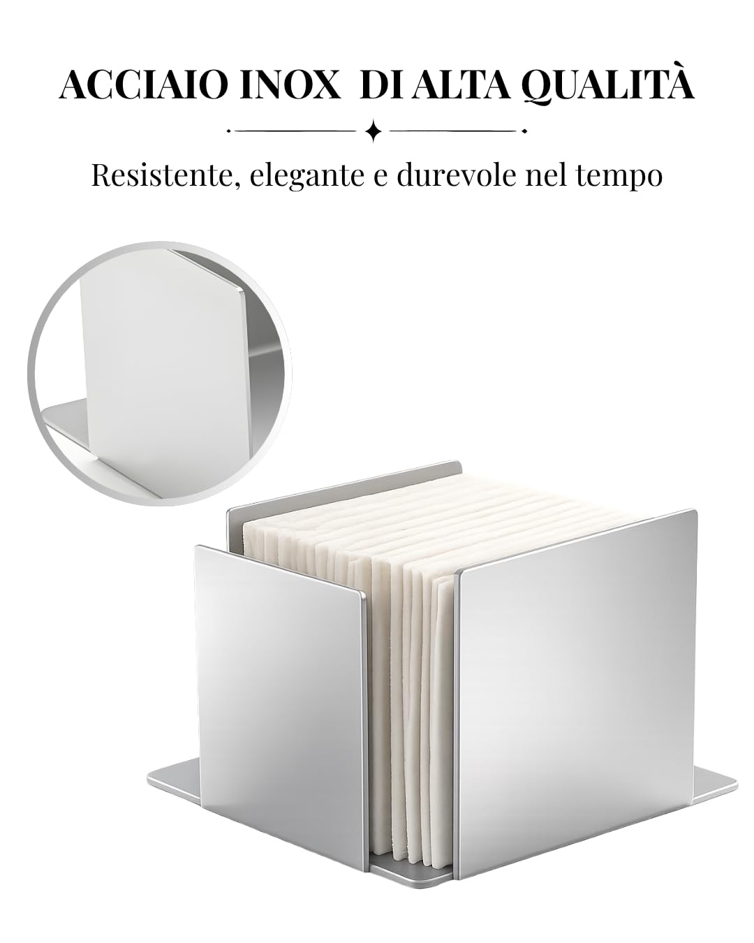 Portatovaglioli Liscio in Acciaio Inox, Design Minimal ed Elegante, Accessorio Moderno per Tavola e Cucina