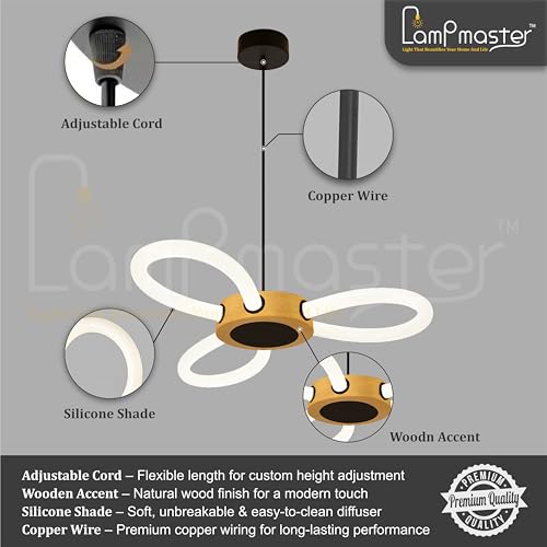 Image of Lampmaster Infinity Pendant Light | Modern Decorative Chandelier & Hanging Ceiling Lamp with Wooden Finish | Soft Warm LED Glow | Energy-Efficient Light for Living Room, Bedroom, Dining Area & Hall