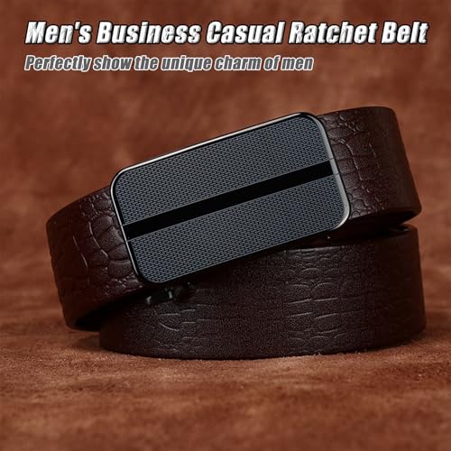 Automatic Buckle Dress Ratchet Belts for Men, Adjustable Genuine Leather Belt with Crocodile Pattern,A Brown,105CM/41.3''2