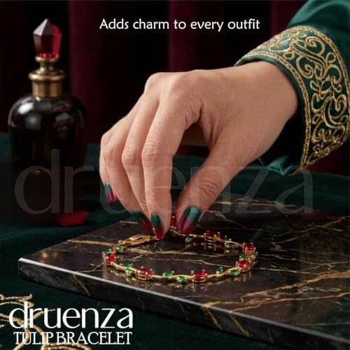 Image of druenza Tulip Bracelet for Women Stylish | Gold Plated Floral Crystal Jewellery | Elegant Adjustable Chain Bracelet for Girls Stylish | Trendy Daily Wear Party Jewelry Gift for Women & Girls