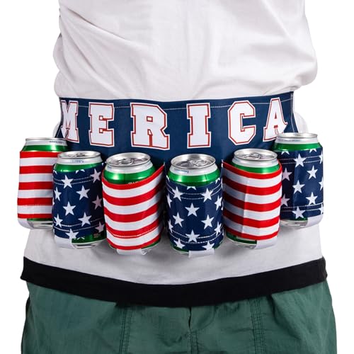 4th of July Patriotic Beverage Beer Belt Holder for Men USA American Flag Beer Gift for Halloween & Christmas Friends and Family- Free for Camping BBQ Hiking