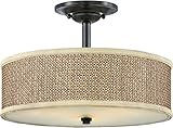 Quoizel ZE1717K Zen Drum Rattan Semi Flush Mount Ceiling Lighting, 3-Light, 300 Watts, Mystic Black...
