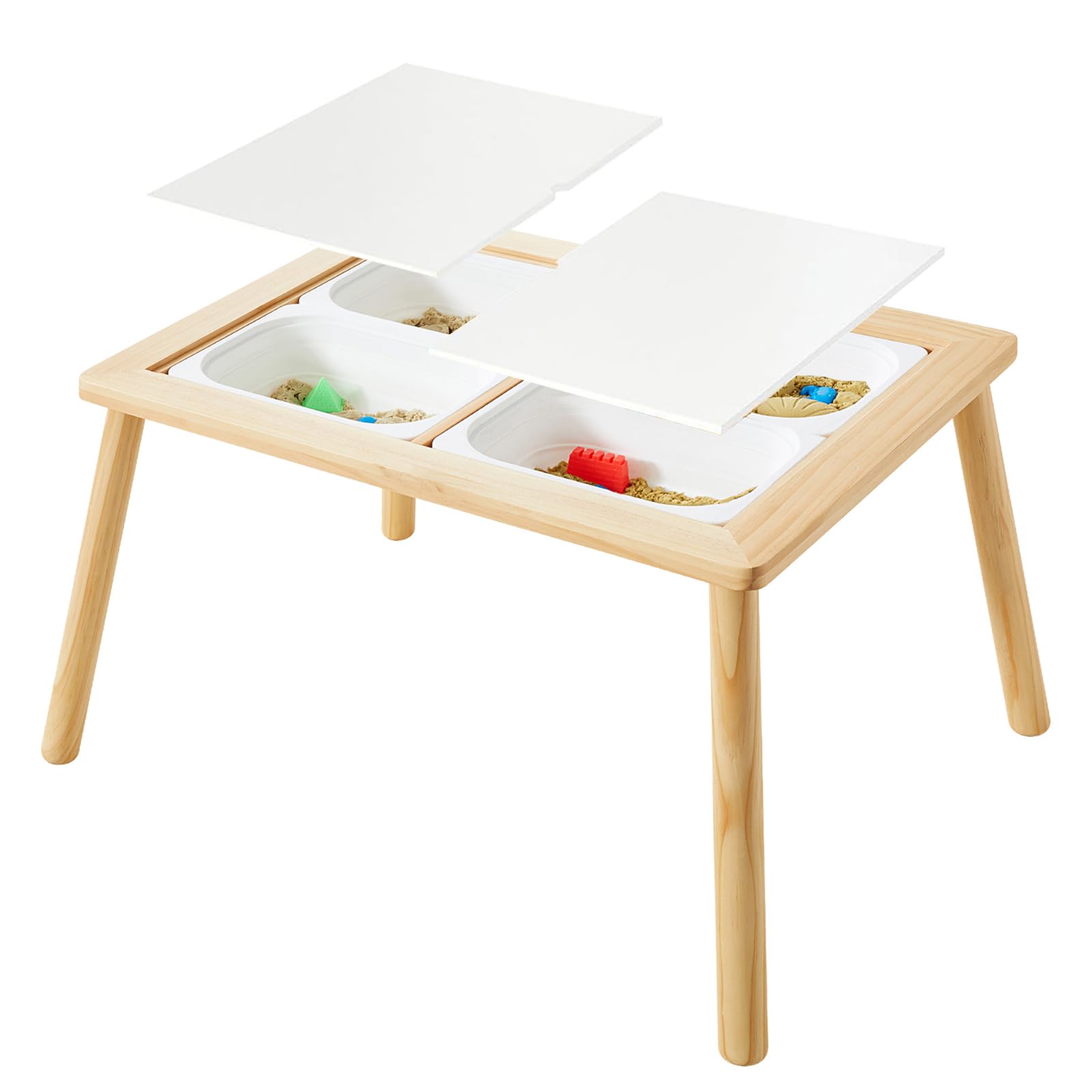 Asweets Sensory Table for Toddlers, Indoor Table with Storage Bins, Kids Play Activity Desk for Boys Girls Gift, 29''L x 20''W x 21''H, (4 White Small Bins)