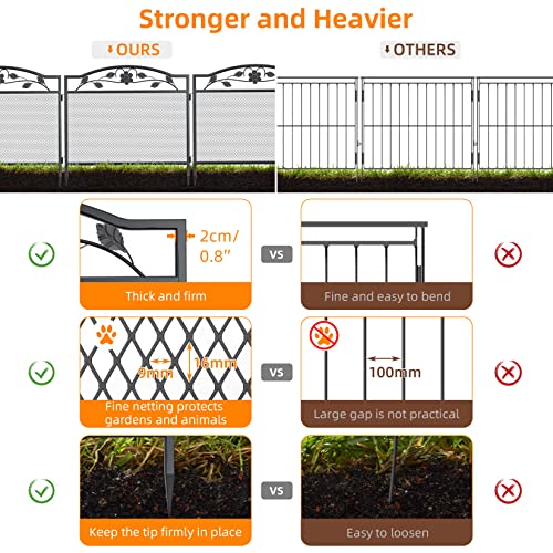 unho XXL Beetzaun aus Metall, Gartenzaun Beetumrandung 80cm hoch, schöner Dekozaun, mit Erdspießen, 5-teiliges Set, schwarz