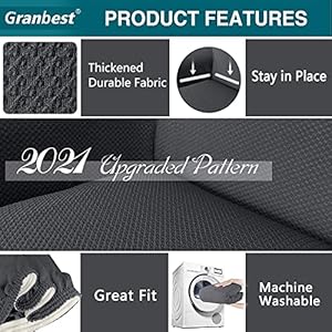 Granbest Thick Loveseat Sofa Covers for 2 Cushion Couch Stylish Pattern Couch Covers for Sofa Stretch Jacquard Sofa Slipcover for Living Room Dog Pet Furniture Protector Medium Gray