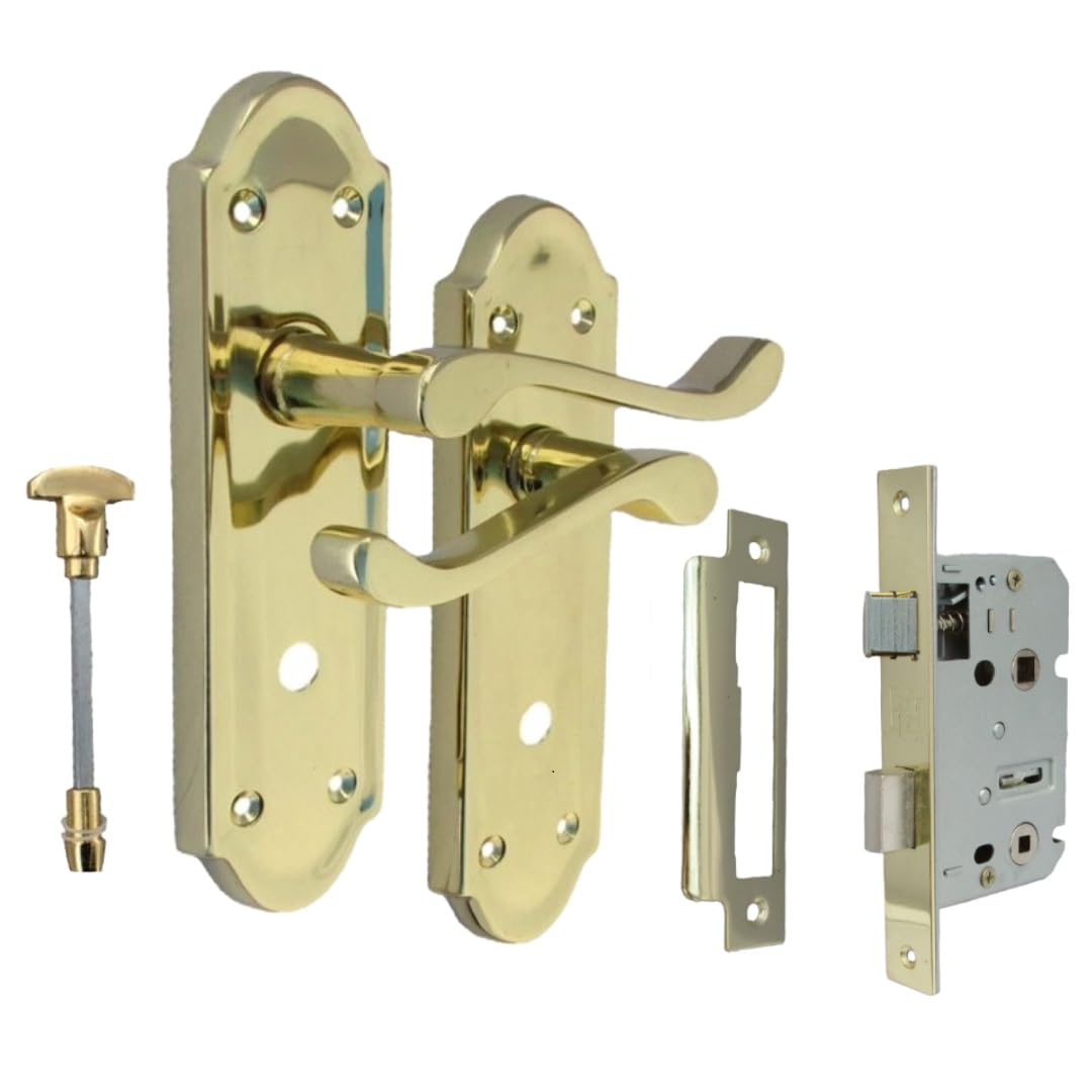 Epsom Door Handle Brass Plated Askworth Internal Door Handle Set – Lever On Backplate 170Mm X 48Mm – Includes Sash Lock – 1 Pair