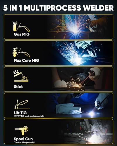 Image of H HZXVOGEN 205A MIG Welder, 110 /220V 5 in 1 Gas Pulse MIG /Flux Core Pulse MIG /Stick /Lift TIG /Spool Gun Welding Machine with Synergic Multiprocess Aluminum Welder Machine