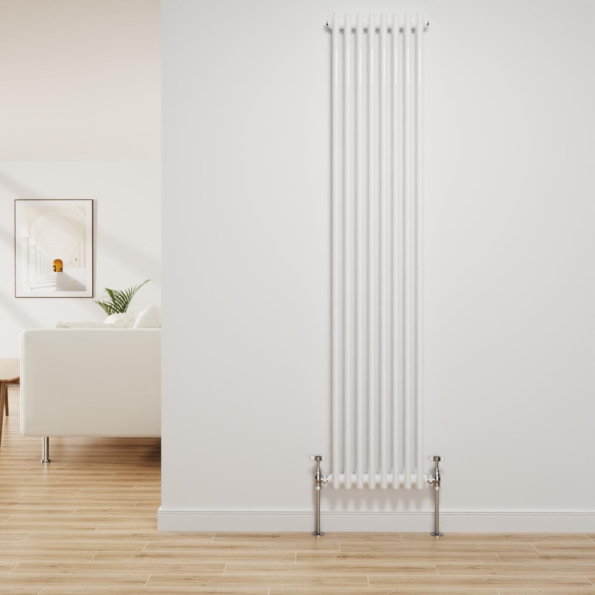 Nrg Gloss White Traditional Radiator Cast Iron 2 Column Vertical Central Heating Bathroom Radiators 1800X380mm