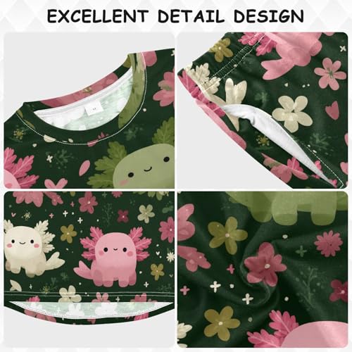 Cute Axolotl with Flowers Soft Pajama Set for All Seasons,Breathable Pjs Long Sleeve Sleepwear,Comfy Loungewear 2 Piece Underwear Set 5T3