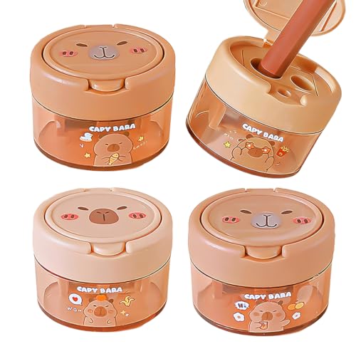 CEJAS 4 Piezas Sacapuntas de Doble Agujero con Diseño Capibara - Sacapuntas con Tapa y Depósito, Estilo Kawaii - Para Lápices Estándar, Perfecto para Escuela y Oficina