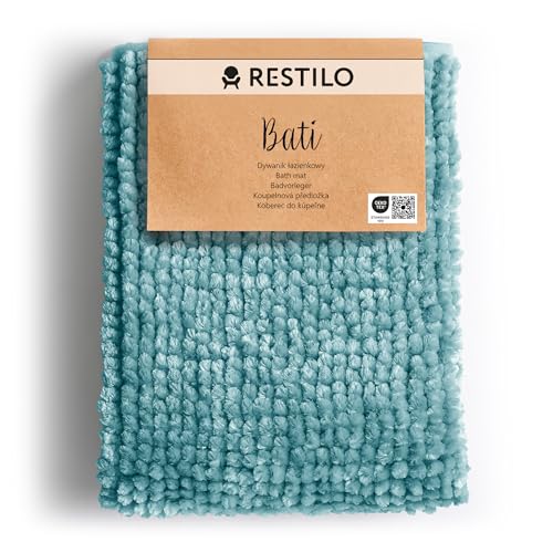 RESTILO Tapis de Bain antidérapant 50 x 70 cm Tapis de Douche Absorbant Décoratif Turquoise Bati