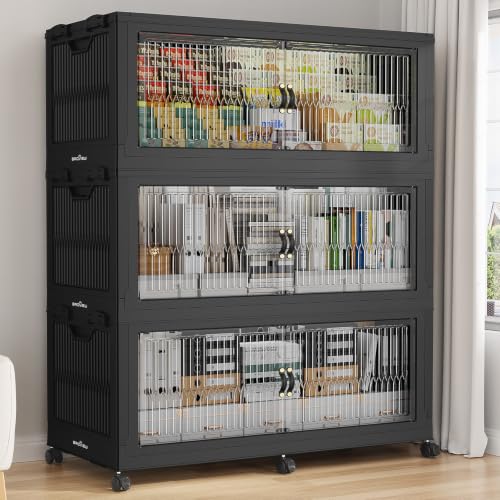 Image of BROVIEW 1020Qt Stackable Storage Bins with Lid for Home Dorm, 3Pack Black