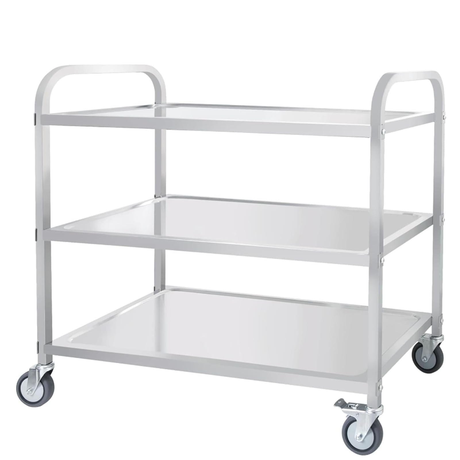 Carrello Portavivande Carrello di Servizio Carrello Cucina RCSW-3R (Acciaio Inox, 3 Ripiani, 150 Kg Portata Massima, 4 Ruote, Spessore Vassoio 3 Cm)(95x50x95cm)