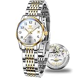 OLEVS Womens Automatic Mechanical Watch Gifts Gold and White Two-Tone Easy Read with Date Luminous W