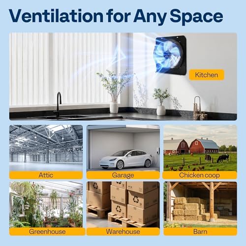 VIVOHOME 1300 CFM Attic Fan with Thermostat - Smart Temperature & Humidity Control, EC Motor Variable Speed, Wall Mount Exhaust for Garage, Workshop, Greenhouse, Remote Included - 4