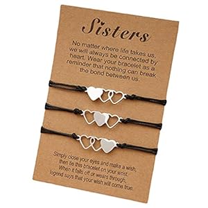 Haorw 3 stuks Bijpassende Hart Zus Kaart Armband Rvs Handgemaakte Gevlochten Bedelarmband friendhip Sieraden Geschenken: