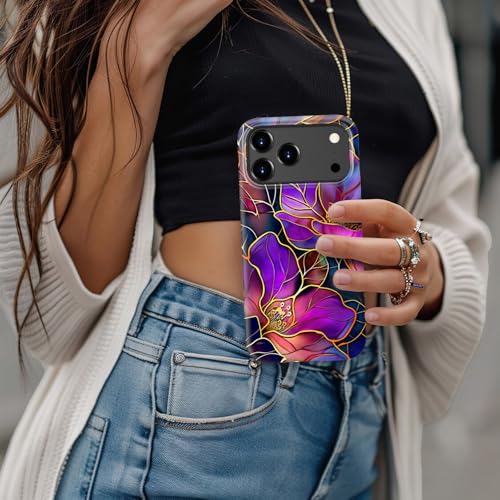 Image of Goodon for iPhone 17 Pro Case Cute - Wireless Charging Compatible - Dual-Layer Hard Shell + Silicone Cover - Protective Phone Case with Trendy Designs for Women - Blooming Purple Flowers | Dual-Layer Hard Shell + Silicone, Slim Fit Protective Phone Cover with Wildflower Designs for Women Girls