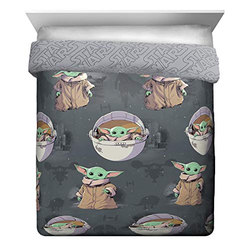 Star Wars The Mandalorian The Child 5 Piece Queen Bed Set - Includes Reversible Comforter & Sheet Set - Bedding Features Baby Yoda - Super Soft Fade Resistant Microfiber (Official Star Wars Product) #TOP2