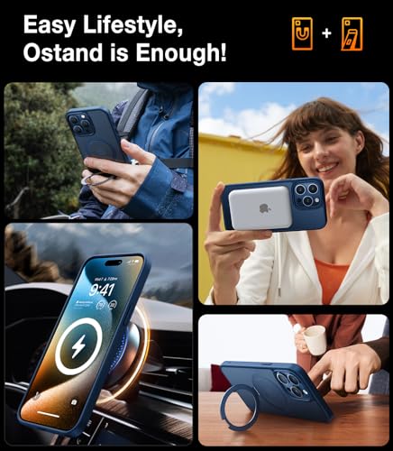Image of TORRAS Ostand for iPhone 15 Pro Case Magnetic Stand, Navy Blue 6.1 inch