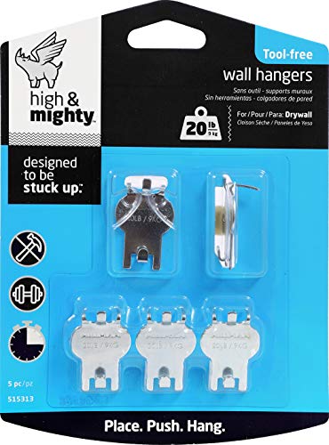 Image of HIGH & MIGHTY Picture Hanging Value Pack, Easy Tool-Free Dry Wall Art Hangers for Artwork, Photos, and Mirrors, 20 lb Capabity, 5 Pack Wall Hangers, Steel