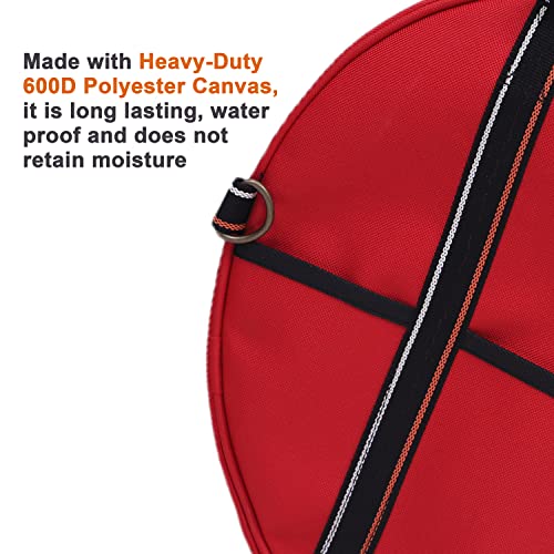 Image of BULL TOOLS EV Charging & Jumper Cable Storage Bag, Organizer 6 Pocket Handmade Carry Bag - 15x15x4 Inch Waterproof Ballistic Polyester Round Bag, Cords, Small Tools, For Motor Vehicles - Red