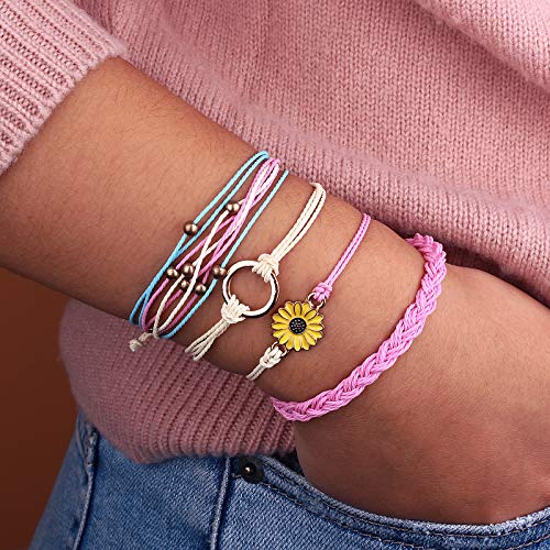 Image of Stackable Sunflower String Bracelets Cute Boho Braided Summer Beach Jewelry