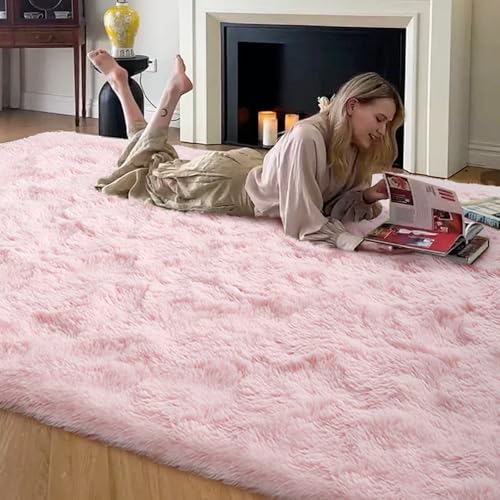 Pink Rug 5x8 Fluffy Rugs for Living Room,Blush Area Rug Shag Carpet for Girls Bedroom Baby Kids Nursery Dress Room Girle Home Decor,Non-Slip